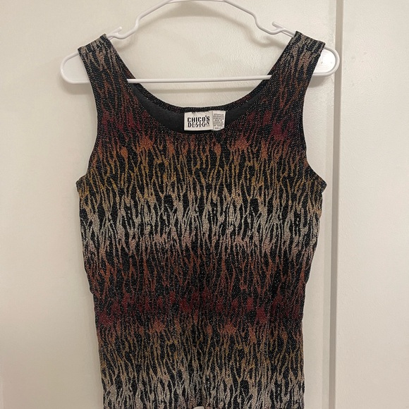Chico's Tops - Vintage Flames Biker Sparkly Black Red Patterned Tank Top